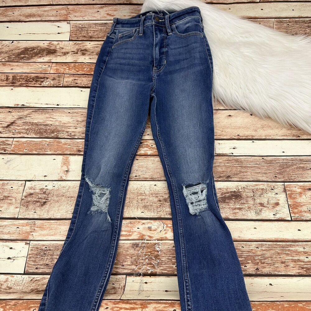 Hollister Ultra High Rise Super Skinny Jeans Size 0L Tall (24X30) Distressed Zip - Picture 2 of 7